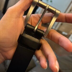 L.L. Bean Black and Silver Belt with Sturdy Fabric and Metal Buckle